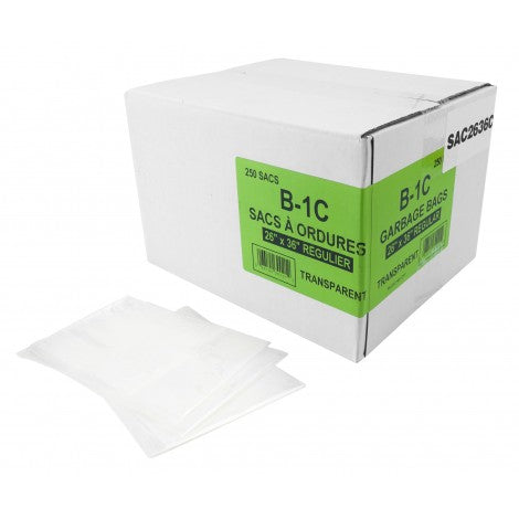 Commercial Garbage / Trash Bags - Regular - 26" x 36" (66 cm x 91.6 cm) - Clear - Box of 250 - Super Vacs Vacuums