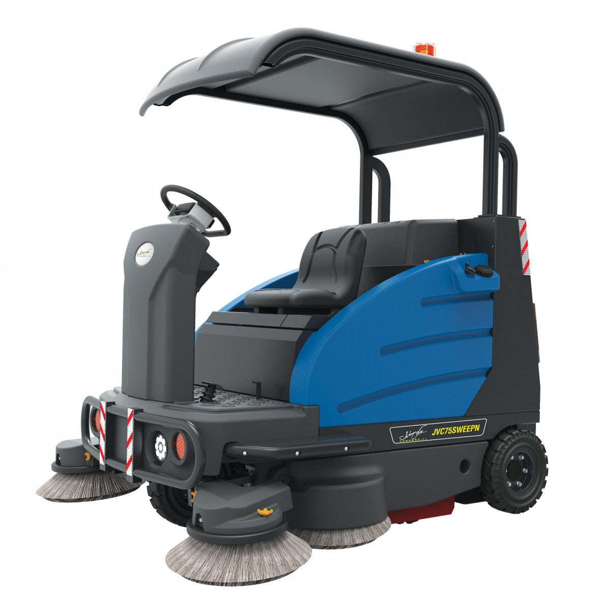 Industrial Ride-On Sweeper Machine JVC75SWEEPN from Johnny Vac - 74 1/4" (1886 mm) Cleaning Path - Roof - Battery & Charger Included - Super Vacs Vacuums