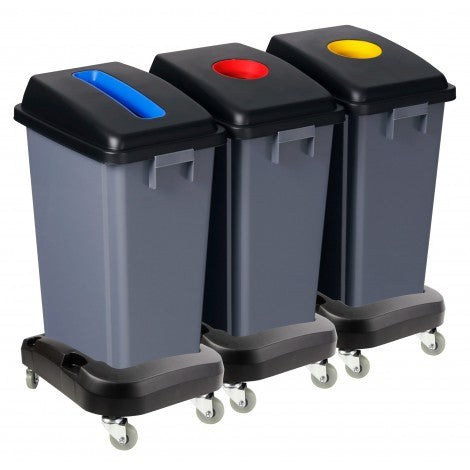Recycling Station - 3 Bins - Sorting by Color - Capacity of 13.2 gal (60 L) Each - on Wheels - Grey - Super Vacs Vacuums