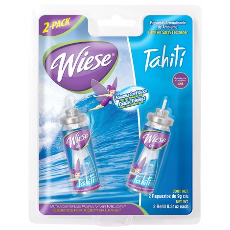 Refill for Air Spray Freshener for Mini Dispenser - Tahiti Scent - 2 Bottles of 0.31 oz (9 g) - Wiese NAEMS03 - Super Vacs Vacuums