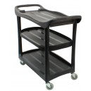 Service / Utility Cart - 3 Shelves - 4 Swivel Casters / Wheels - Rubbermaid - Black - Super Vacs Vacuums