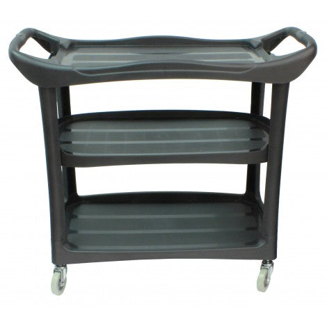 Service / Utility Cart - 3 Shelves - 4 Swivel Casters / Wheels - Rubbermaid - Black - Super Vacs Vacuums