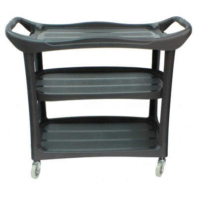 Service / Utility Cart - 3 Shelves - 4 Swivel Casters / Wheels - Rubbermaid - Black - Super Vacs Vacuums