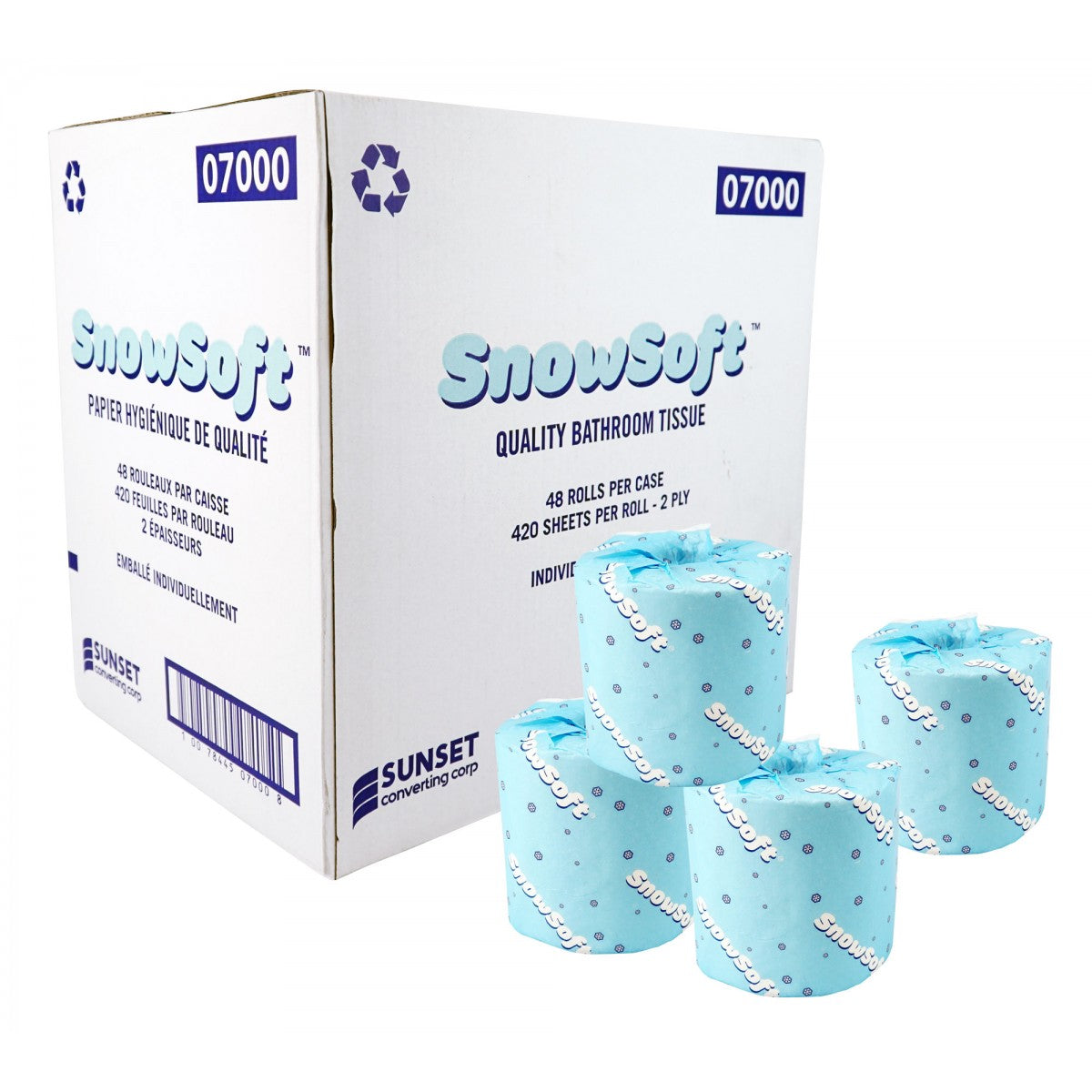 Virgin Bathroom Tissue - 2-Ply - Box of 48 Rolls of 420 Sheets - 4.25" X 3.5" - SUNSET Snow Soft 7000 - Super Vacs Vacuums