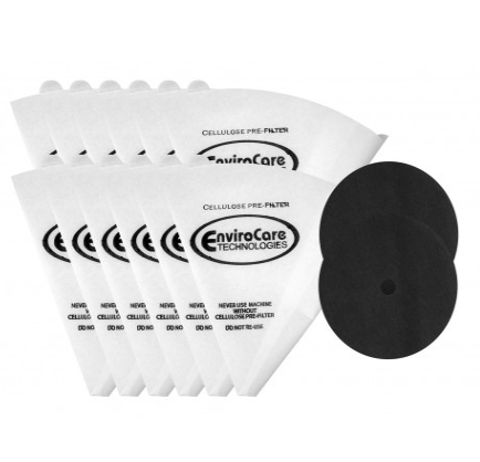 Cone Shape Paper Bag for Filter Queen Vacuum - Pack of 12 Bags + 2 Motor Filters - Envirocare 200JV - Super Vacs Vacuums