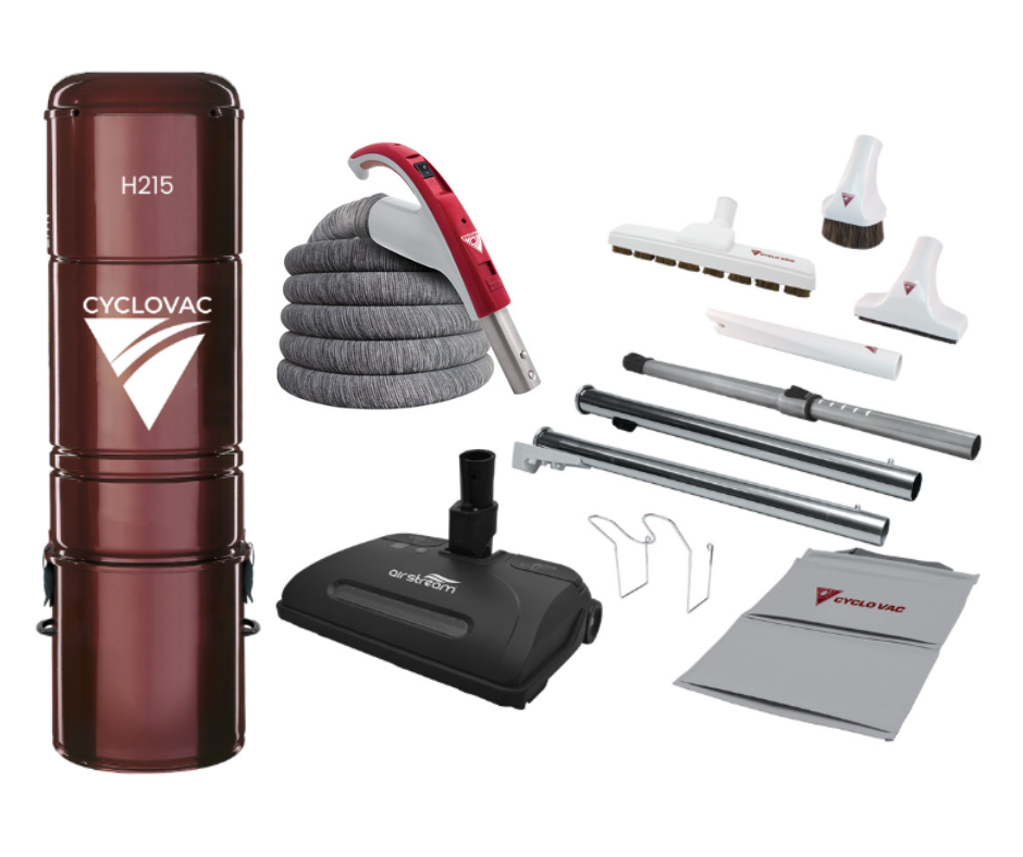 Cyclovac H215 Canister Hybrid including Premium Electric Accessories Kit with Airstream Power Head (30Ft,35Ft Hose) - Super Vacs Vacuums