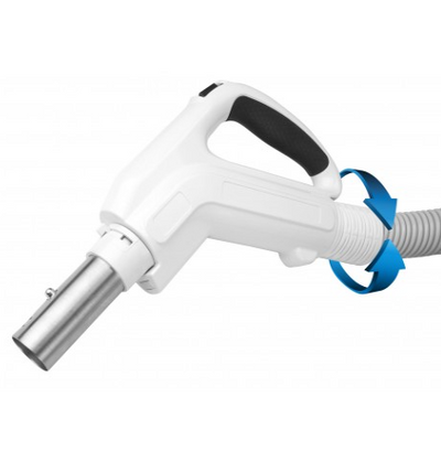 Electric Hose for Central Vacuum - 30' (9 m) - Ergonomic Handle with Foam Grip and 360° Swivel - Grey - Power Nozzle Compatible - On/Off Button - Button Lock - Super Vacs Vacuums