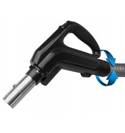 Hose for Central Vacuum - 30' (9 m) - 1 3/8" (35 mm) dia - Silver - Ergonomic Handle with Foam Grip and 360° Swivel - On/Off Button - Button Lock - Super Vacs Vacuums
