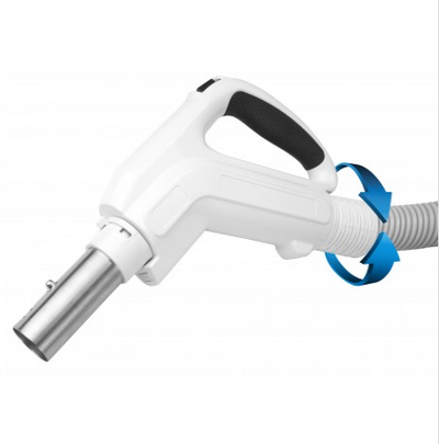 Hose for Central Vacuum - 30' (9 m) - 1 3/8" (35 mm) dia - Ergonomic Handle with Foam Grip and 360° Swivel - Grey - Button Lock - On/Off Button - Super Vacs Vacuums