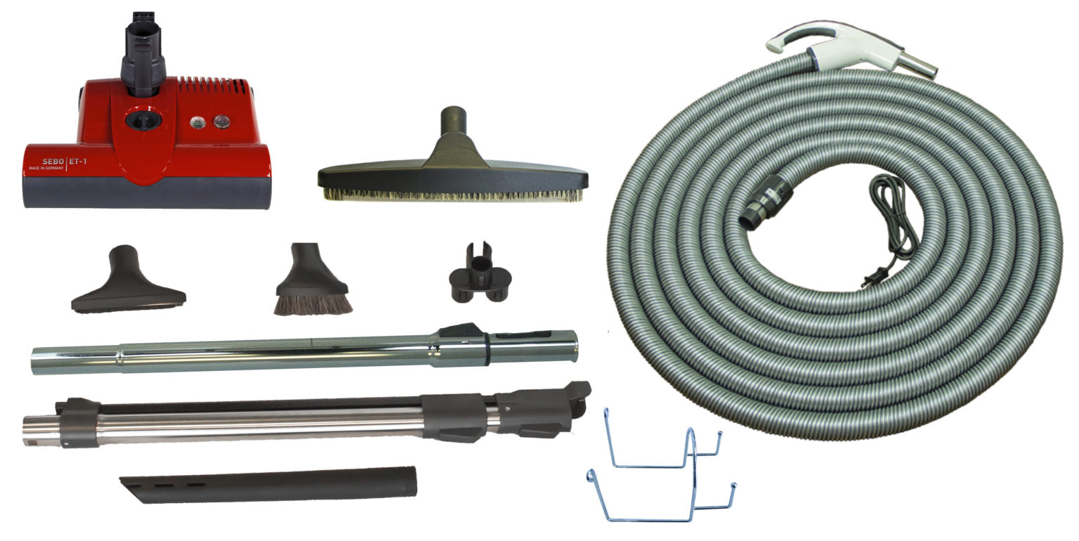 SEBO Deluxe Central Vacuum Kit with Red ET-1 12″ Power Head (30Ft-35Ft) - Super Vacs Vacuums