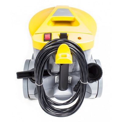Commercial Canister Vacuum AS6 - Johnny Vac - Heavy Duty - On-Board Tools - Paper Bag - Grey & Yellow - Super Vacs
