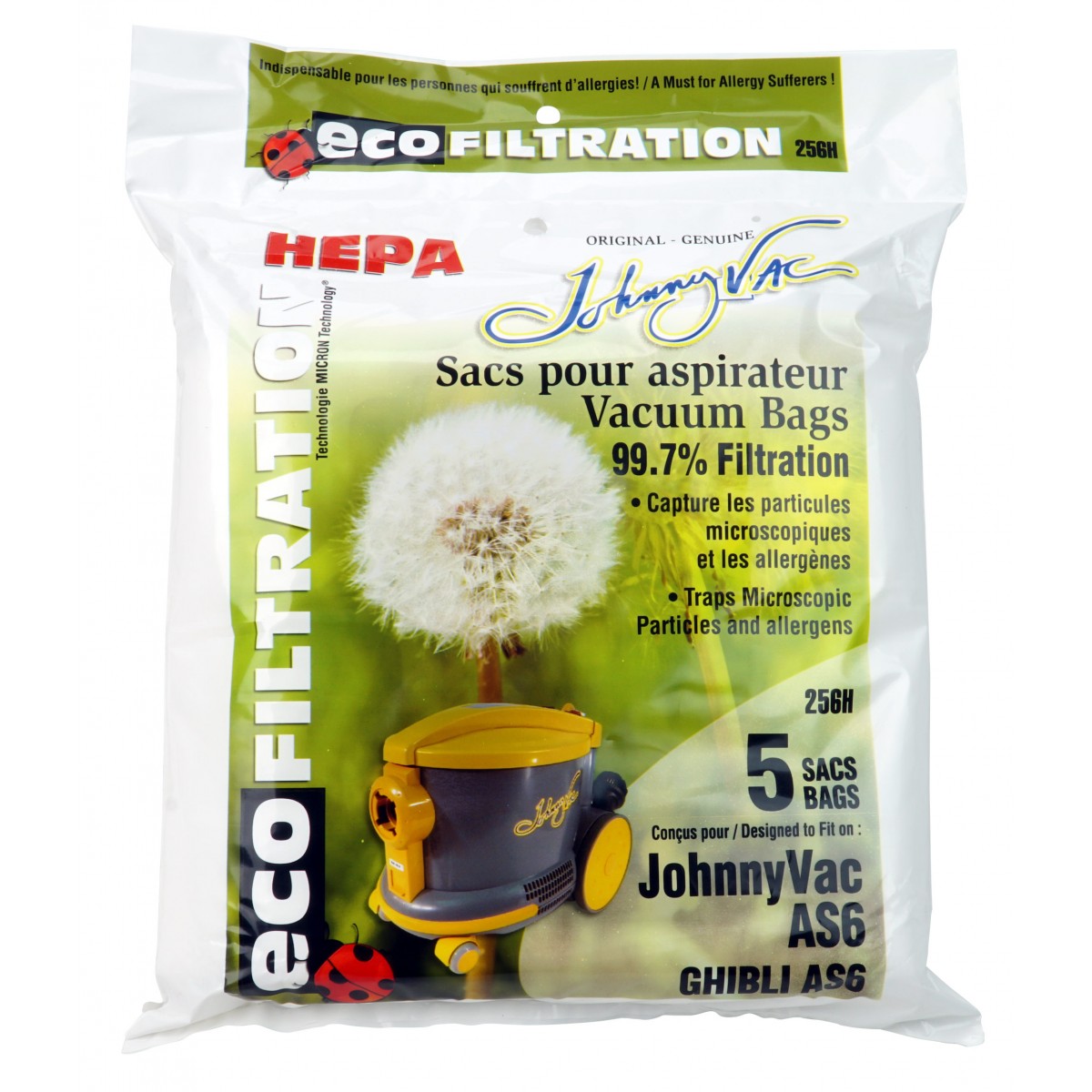 AS6 Johnny Vac Vacuum bags - HEPA Microfilter AS6, Ghibli AS6 - Pack of 5 Bags - Super Vacs