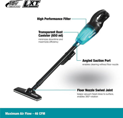 MAKITA Cordless Stick Vacuum DCL180ZX2B With Cyclonic Attachment (Tool Only) - Super Vacs Vacuums