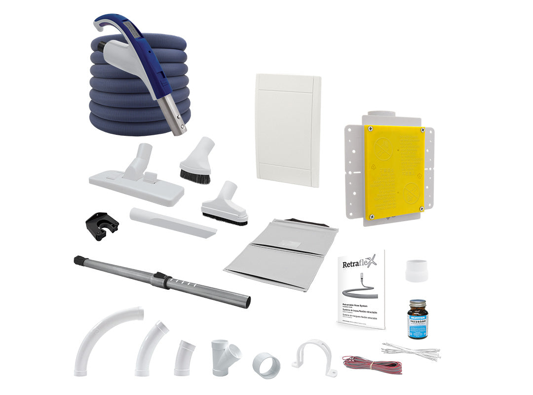Retraflex retractable hose with attachments and install materials - Super Vacs Vacuums