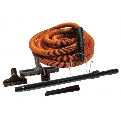 Central Vacuum Kit - 50' (15 m) Orange Hose - Floor Brush - Dusting Brush - Upholstery Brush - Crevice Tool - Telescopic Wand - Hose and Tools Hangers - Black - Super Vacs Vacuums