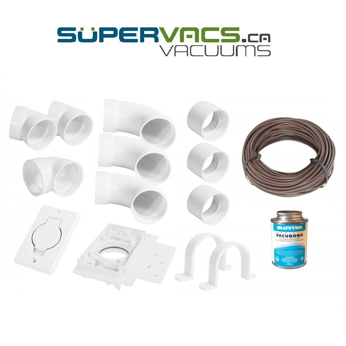 Installation Kit for Central Vacuum - 1 Inlet - with Accessories - Super Vacs