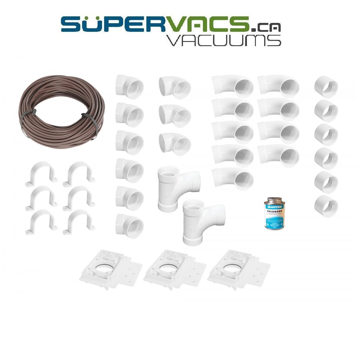 Installation Kit for Central Vacuum - 3 Inlets - with Accessories - Super Vacs