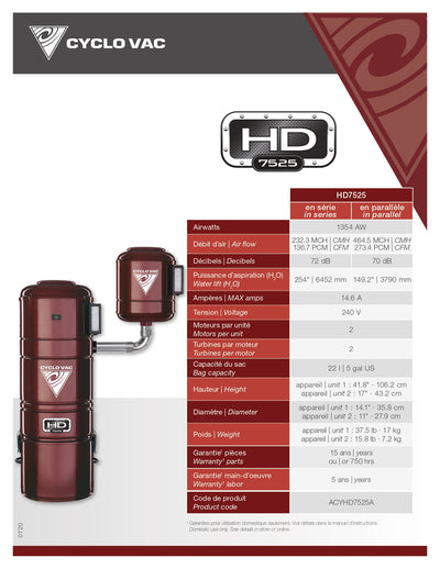 Cyclovac HD7525 Central vacuum - Hybrid 2 Motors - Up to 20.000 Sq Ft - Super Vacs Vacuums