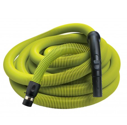 Central Vacuum Hose - 30' (9 m) - 1 1/4" (32 mm) dia - Lime - Black Plastic Curved Handle - Super Vacs Vacuums