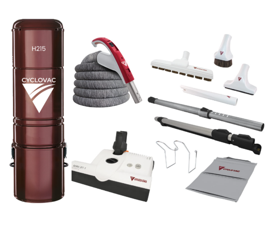 Cyclovac H215 Canister Hybrid including Electrical Accessory Kit with Sebo ET-1 (30Ft,35Ft Hose) - Super Vacs Vacuums