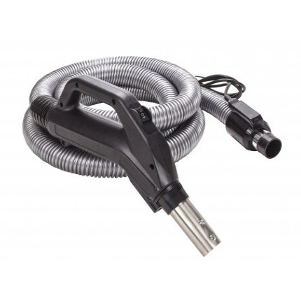 Electrical Hose for Central Vacuum - 10' (3 m) - 1 3/8" (35 mm) dia - Silver - Gas Pump Handle - On/Off Button - Power Nozzle Compatible - Button Lock - Super Vacs Vacuums