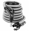 Electrical Hose for Central Vacuum - 30' (9 m) - 1 3/8" (35 mm) dia - Silver - Ergonomic Handle with Foam Grip and 360° Swivel - On/Off Button - Power Nozzle Compatible - Button Lock - Super Vacs Vacuums