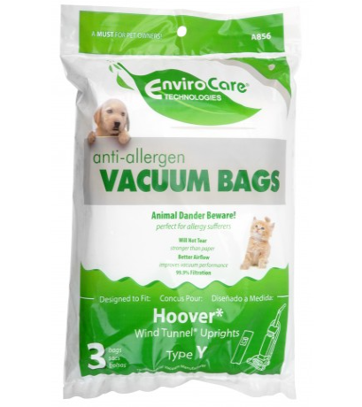 Microfilter Bag for Hoover, Wind Tunnel Type Y Upright Vacuum - Pack of 3 Bags - Envirocare A856 - Super Vacs Vacuums