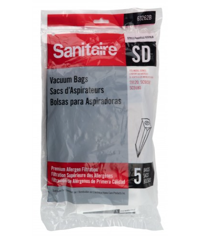 Paper Bag for Eureka Type SD Models S9120, SC9150 and SC9180 Vacuum - Pack of 5 Bags - 63262-B - Super Vacs Vacuums