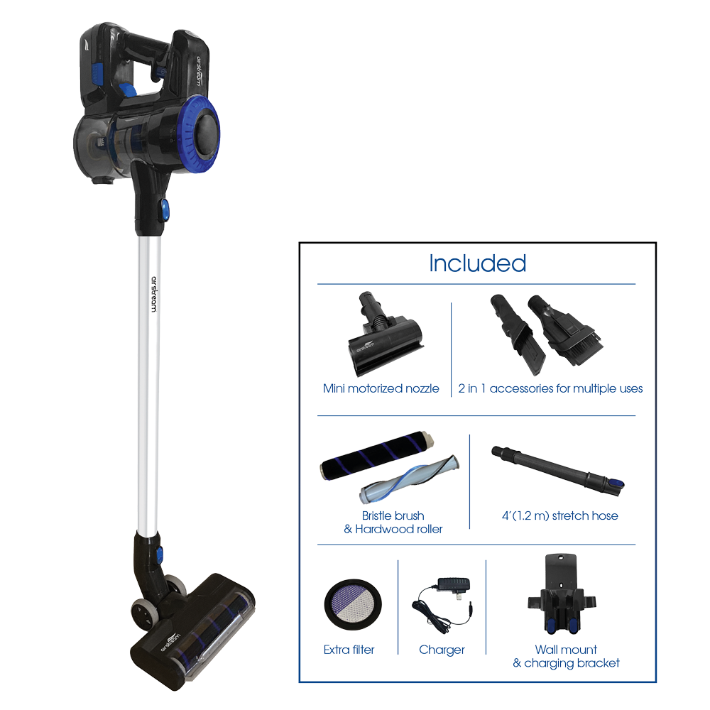Airstream Stick Vac+ Cordless Bagless vacuum cleaner - Lightweight - 7 Accessories - Super Vacs
