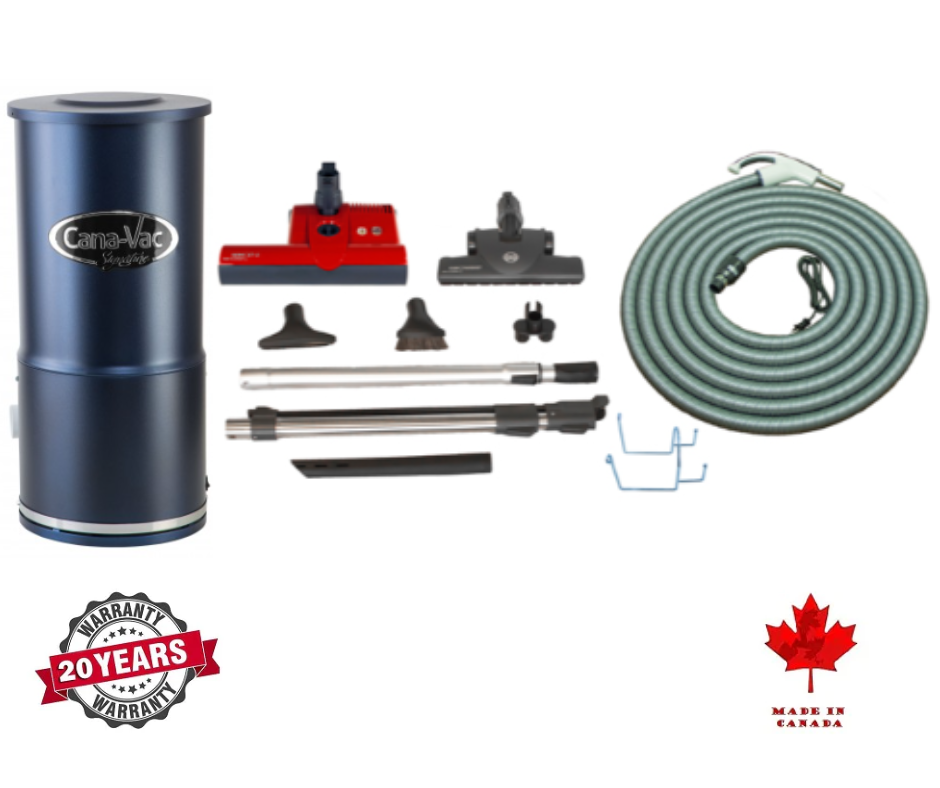 Canavac Condo LS490 with SEBO Premium Central Vacuum Kit with ET-2 15" Power Head Designed for Hard Floors and Low-High Pile Carpeting   (30Ft, 35Ft Hose) - Super Vacs Vacuums