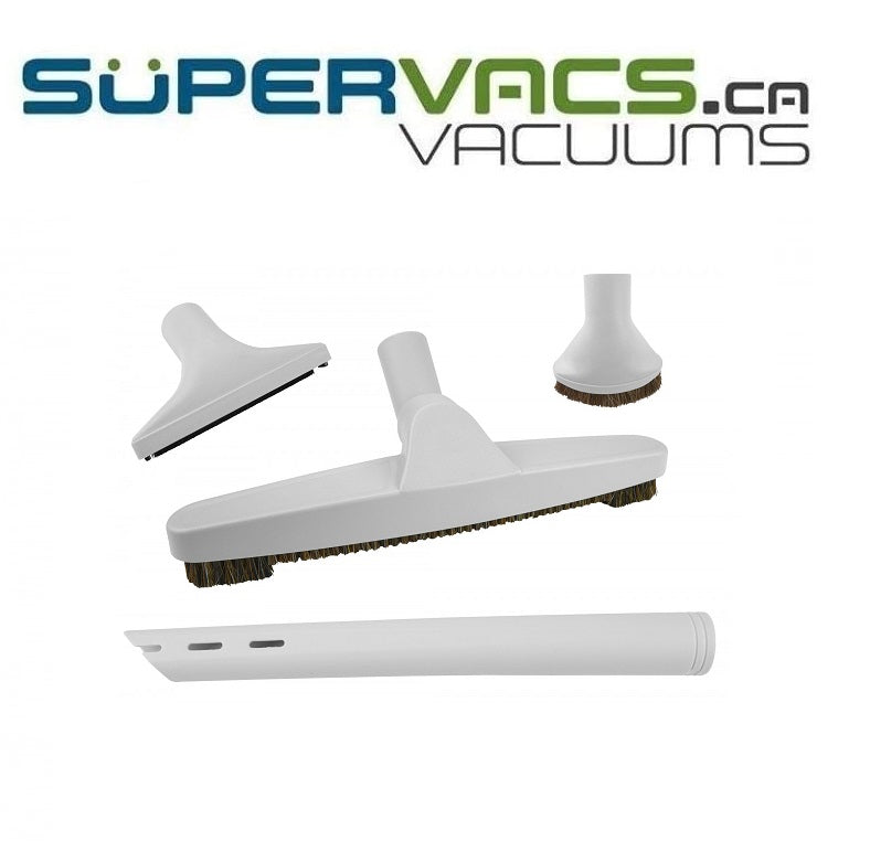Universal 1 & 1/4 Inch Size - Central Vacuum Brush Kit - Floor Brush - Dusting Brush - Upholstery Brush - Crevice Tool - Super Vacs