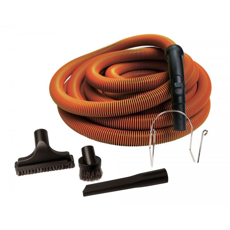 Garage Central Vacuum Kit - 50' (15 m) Orange Hose - Dusting Brush - Upholstery Brush - Crevice Tool - Hose Hanger - Black - Super Vacs