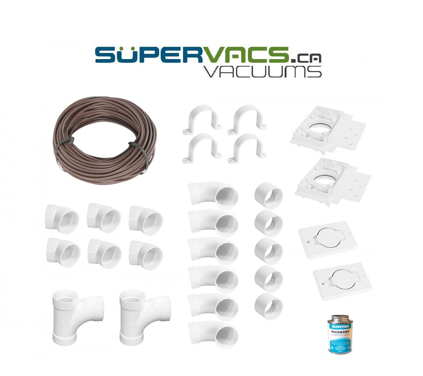 Installation Kit for Central Vacuum - 2 Inlets - with Accessories - Super Vacs